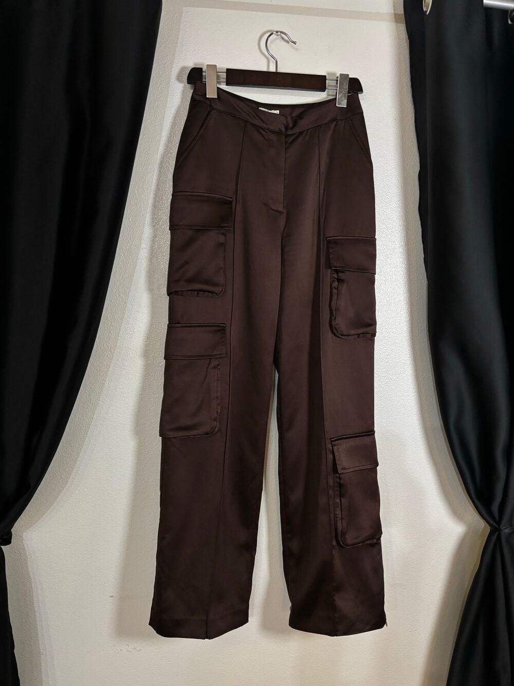 House CB- Daria chocolate satin cargo pants